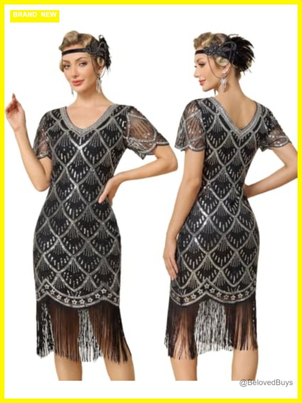 1920s Flapper Dress Sequin Fringe Great Gatsby Roaring 20s Costume